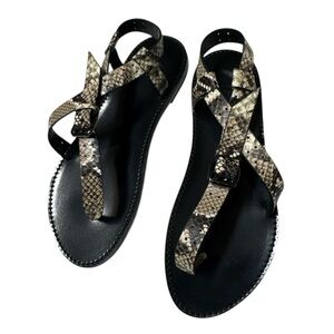 THE KOOPLES Snakeskin Print Strappy Flat Perforated Sandals Size 7 US NWB